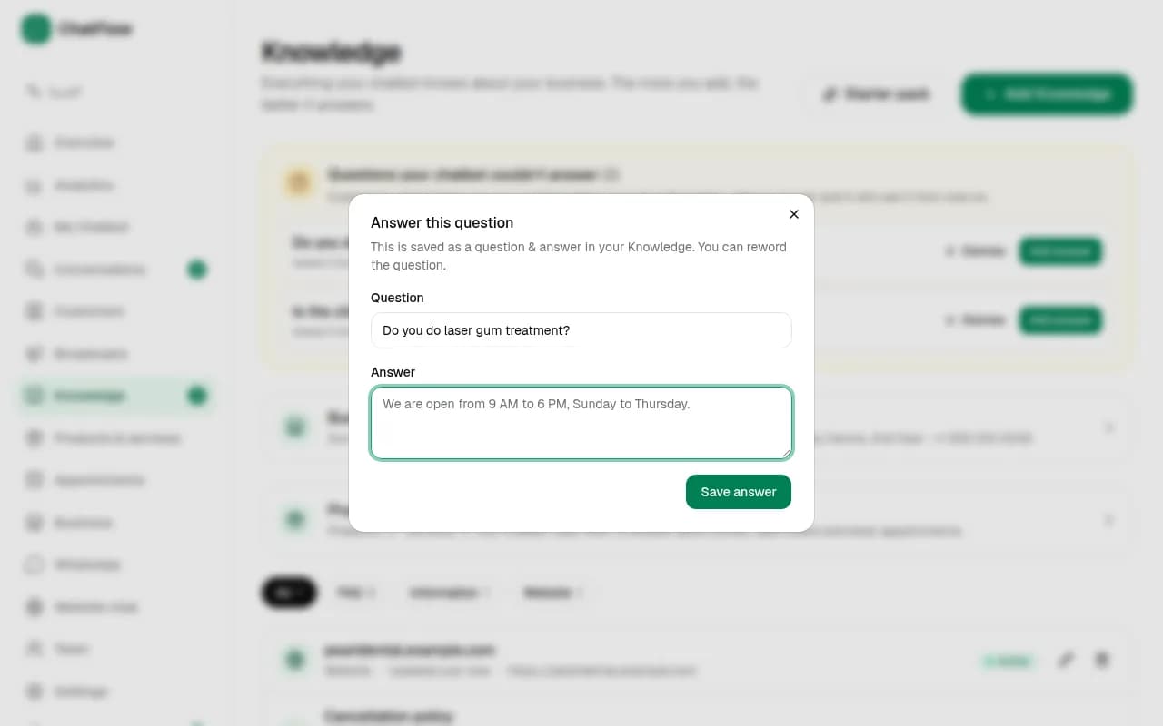 Screenshot: Answer what your chatbot couldn't