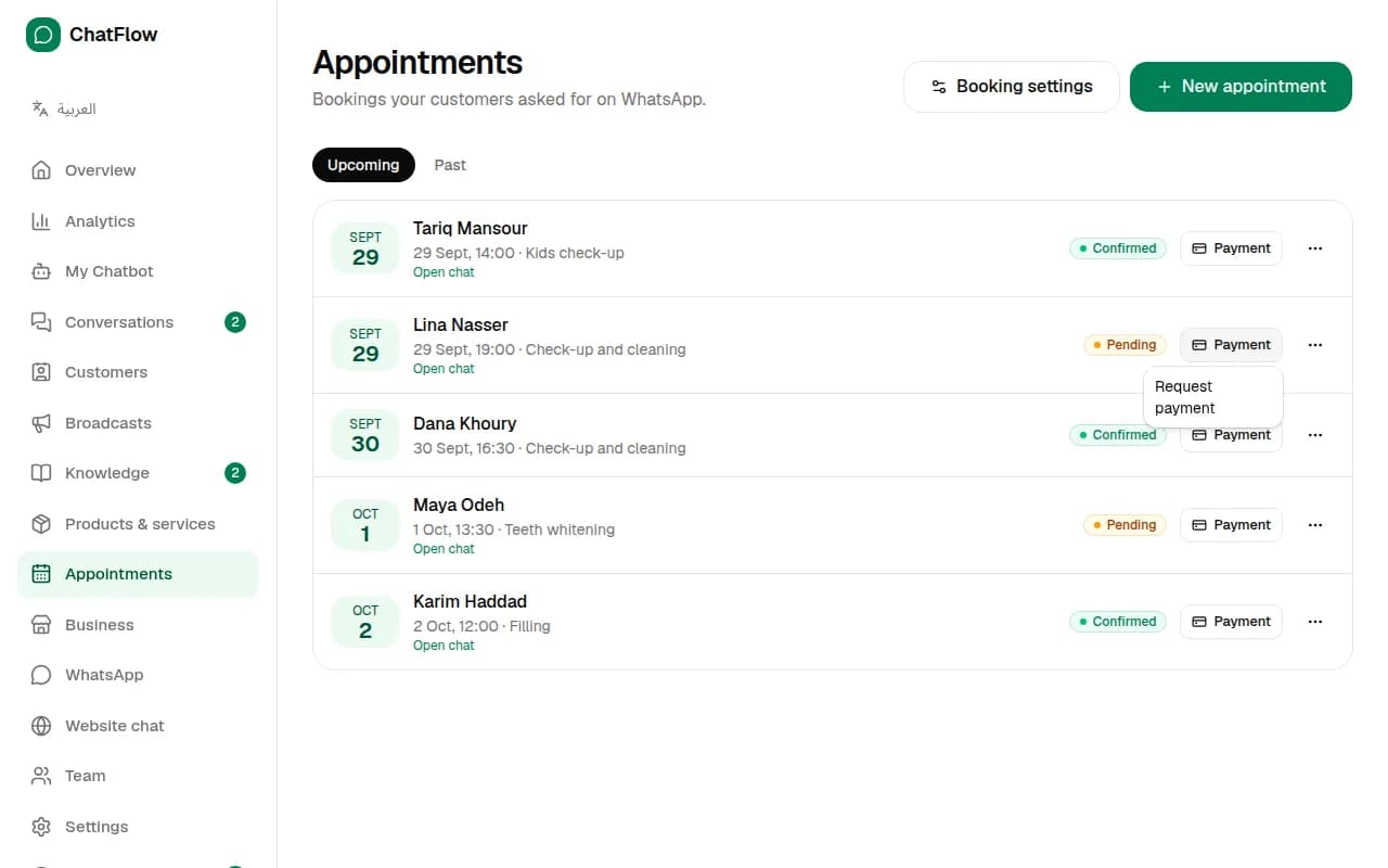 Screenshot: Ask for a deposit