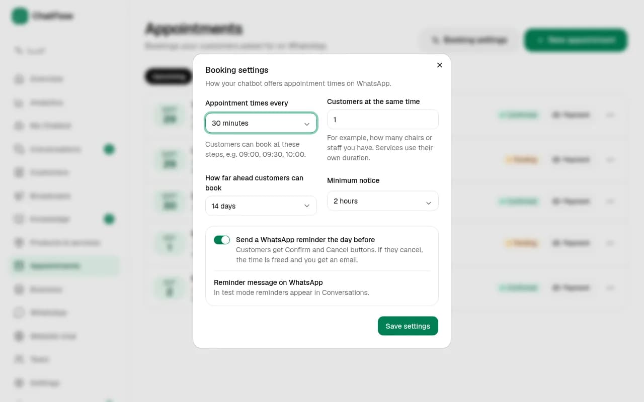 Screenshot: Set your booking rules
