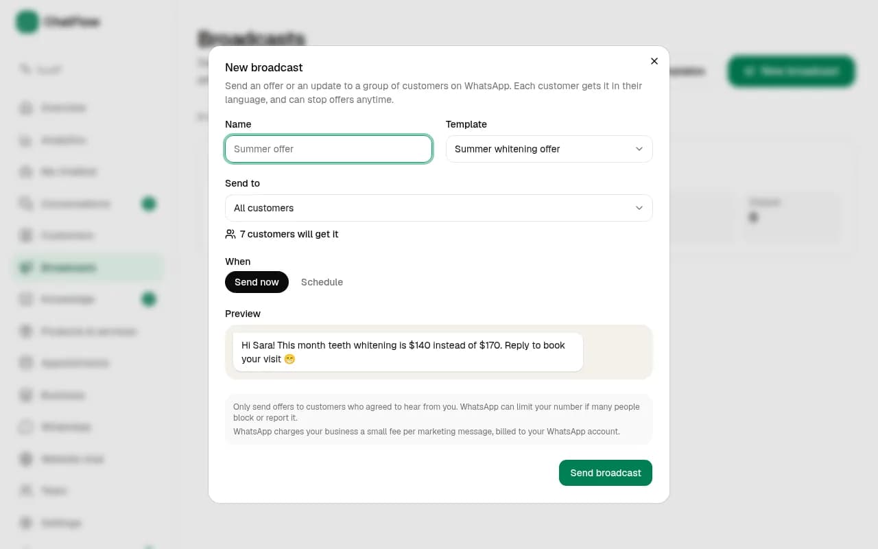 Screenshot: Send a broadcast