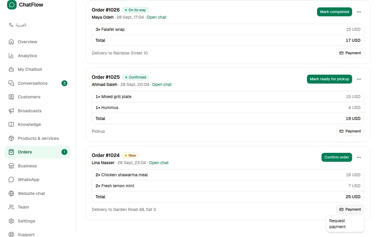 Screenshot: Send a payment link