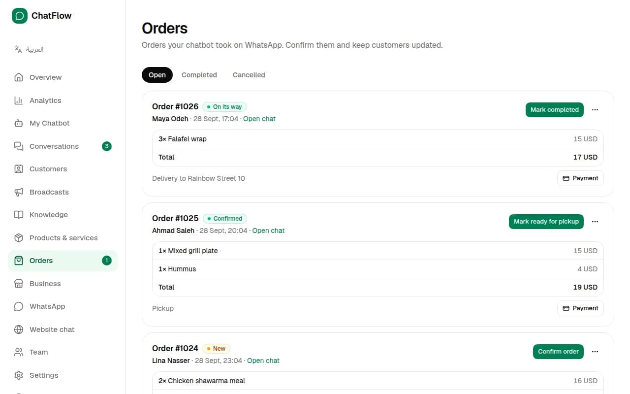 Screenshot: See new orders
